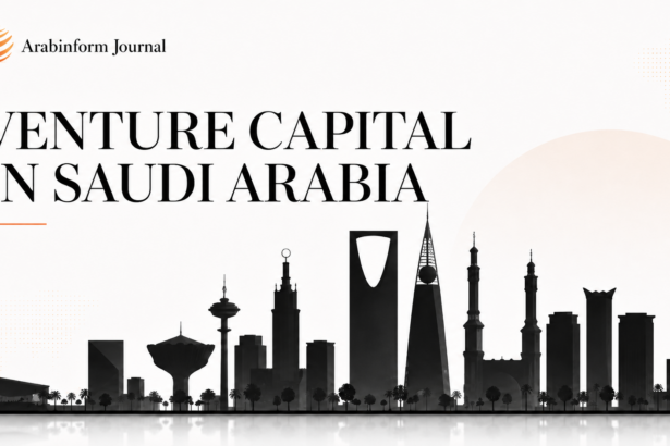 Editorial illustration showing Riyadh skyline and the title “Venture Capital in Saudi Arabia” for an Arabinform Journal article