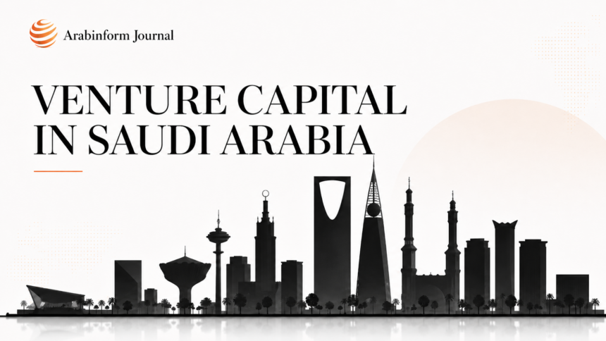 Editorial illustration showing Riyadh skyline and the title “Venture Capital in Saudi Arabia” for an Arabinform Journal article