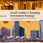 Saudi Arabia skyline with investment growth charts and Arabinform Journal banner for an article on the Kingdom’s changing investment strategy.