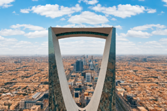 Kingdom Centre Tower and Riyadh skyline, Saudi Arabia