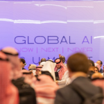 Attendees at the Global AI Summit in Riyadh, with SDAIA branding visible in the conference hall